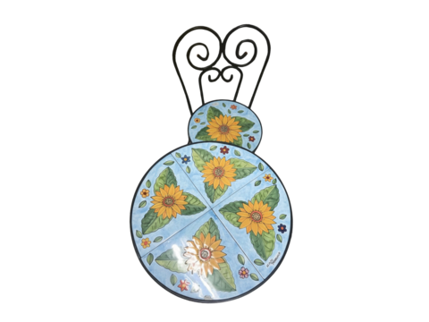 Sedia Rotonda D. 39 cm - Girasoli fondo celeste - bianco o nero Nino Parrucca in ferro e ceramica
