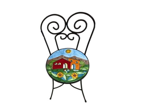 Sedia Rotonda d.cm.39 - Casette con Girasoli Nino Parrucca in ferro e ceramica