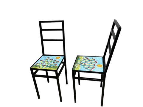 Sedia quadrata - pale di fichi d'india Nino Parrucca in ferro e ceramica