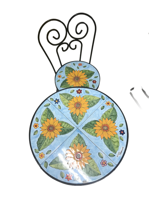 Set tavolo e 2 sedie - Girasoli fondo celeste Nino Parrucca in ferro e ceramica