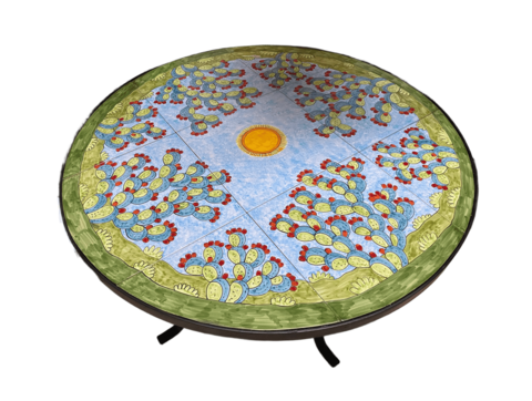 Tavolo tondo d.cm.120 - Pale di fichi d'india Nino Parrucca in ferro e ceramica