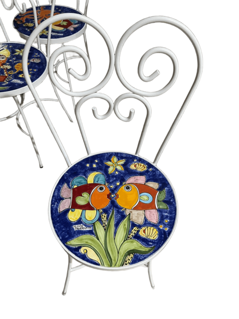 Sedia Rotonda bianca - Fondale marino blu Nino Parrucca in ferro e ceramica