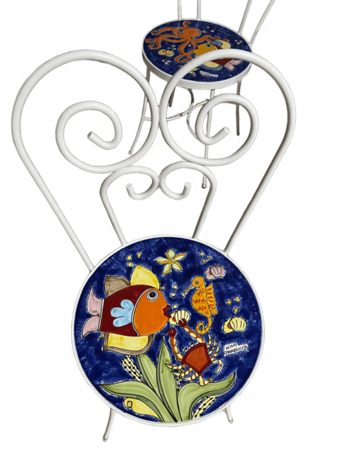 Sedia Rotonda bianca - Fondale marino blu Nino Parrucca in ferro e ceramica