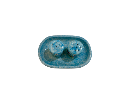 Sale e pepe cilindrico con vassoio - Pale di fichi d'india Nino Parrucca in ceramica