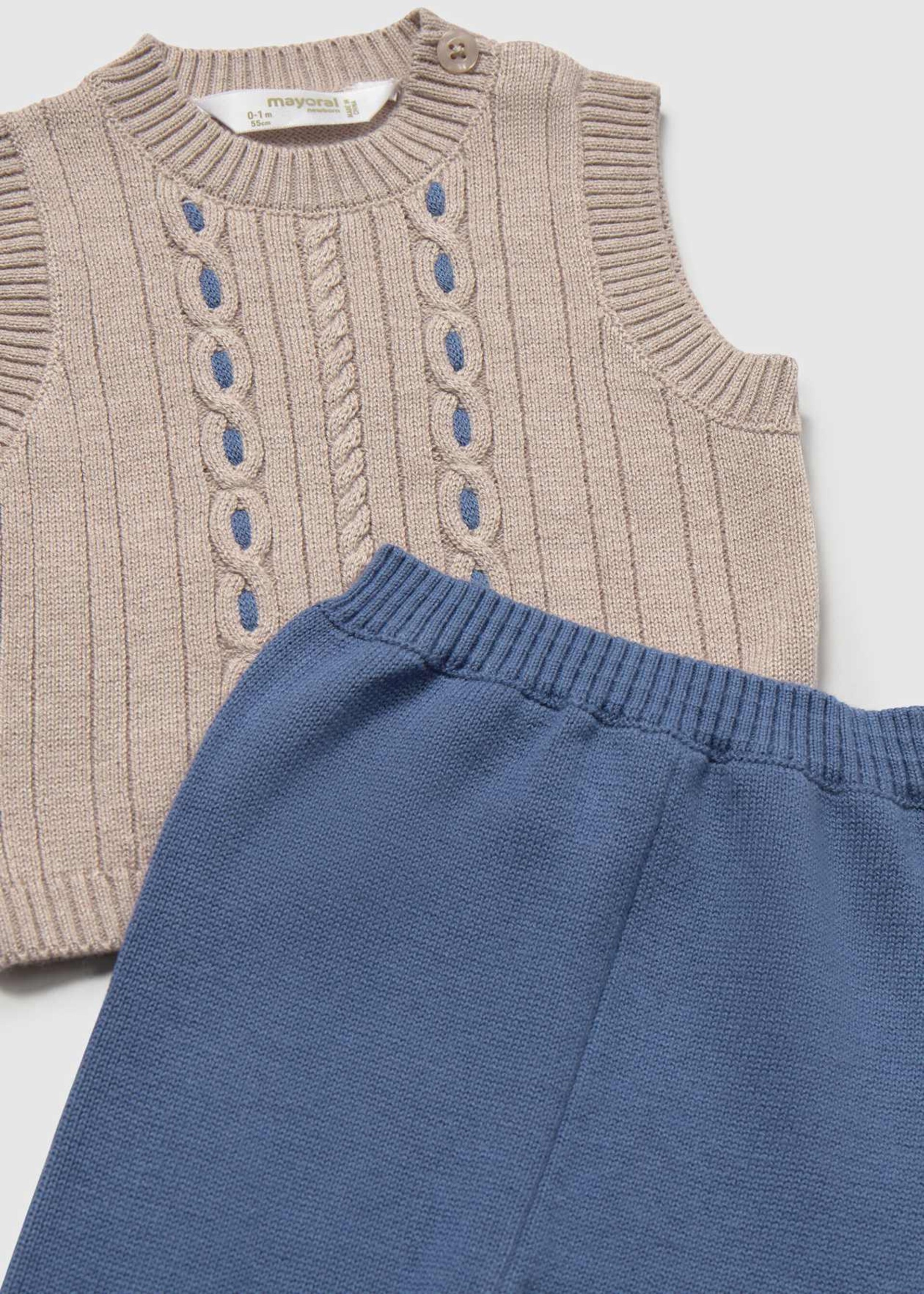 Completo gilet 3 pezzi in caldo cotone Beige / Blu Mayoral