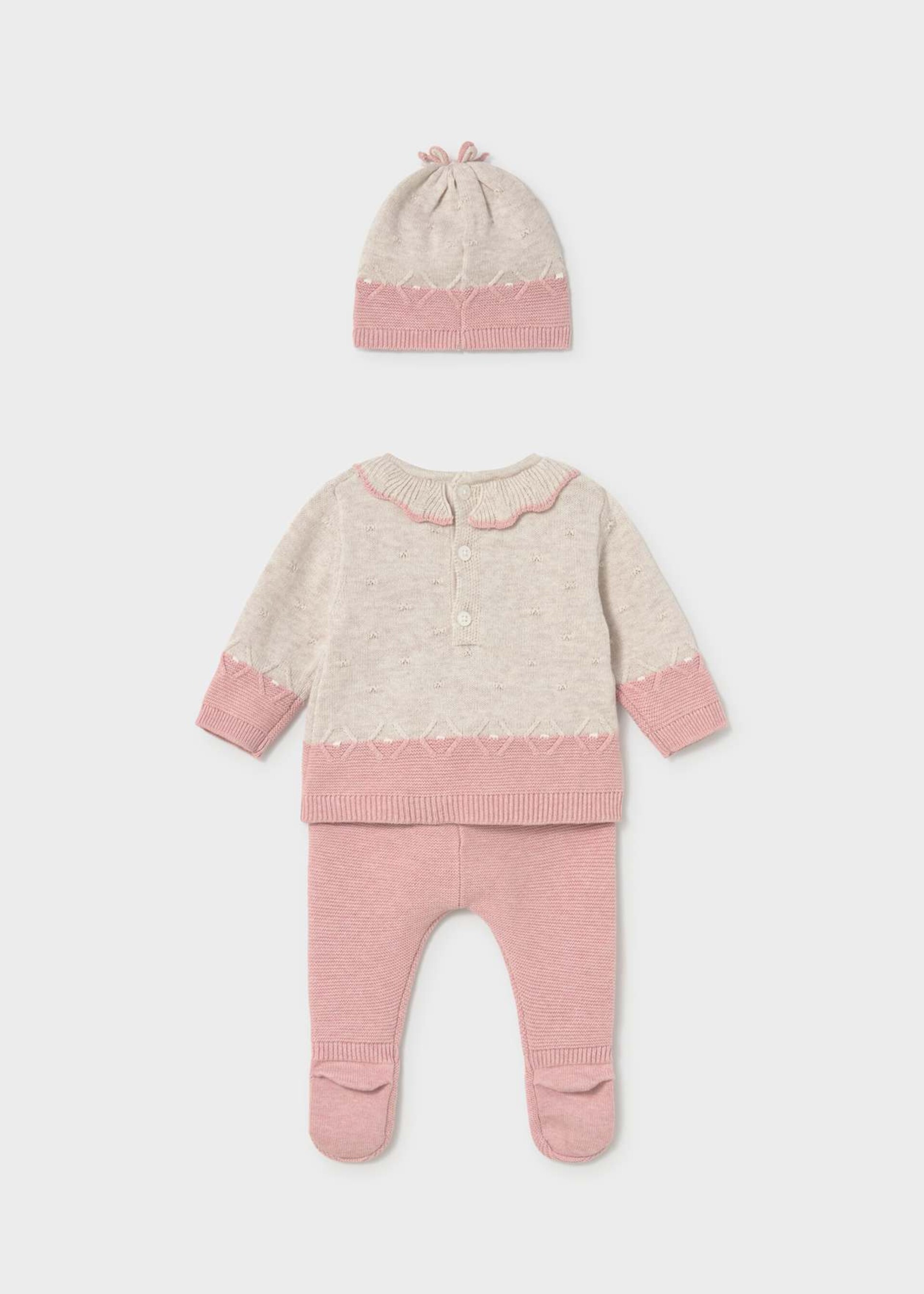 Completo 3 pezzi in caldo cotone Panna / Rosa Mayoral