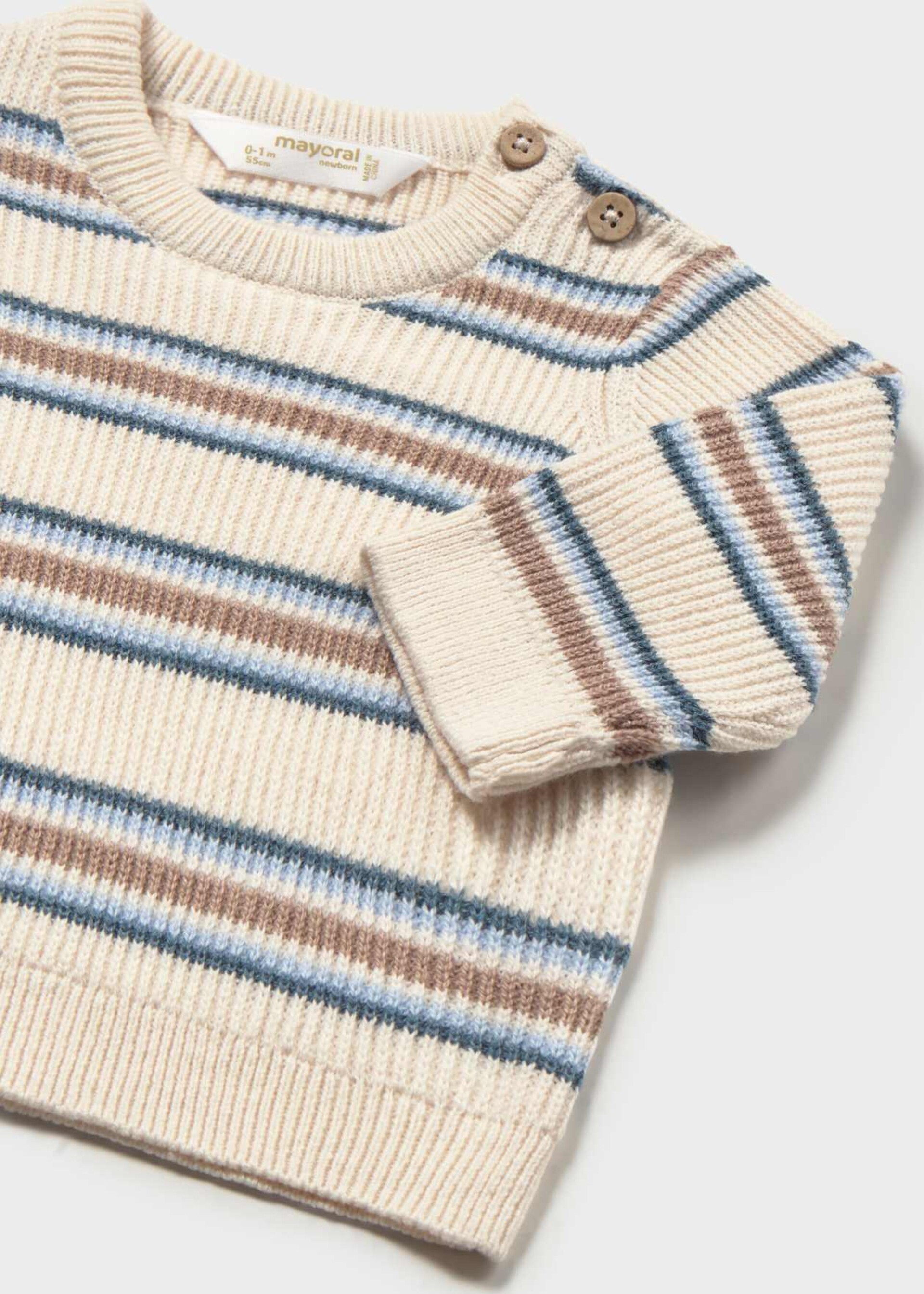 Maglione neonato a righe in caldo cotone Panna / Cielo / Azzurro Mayoral
