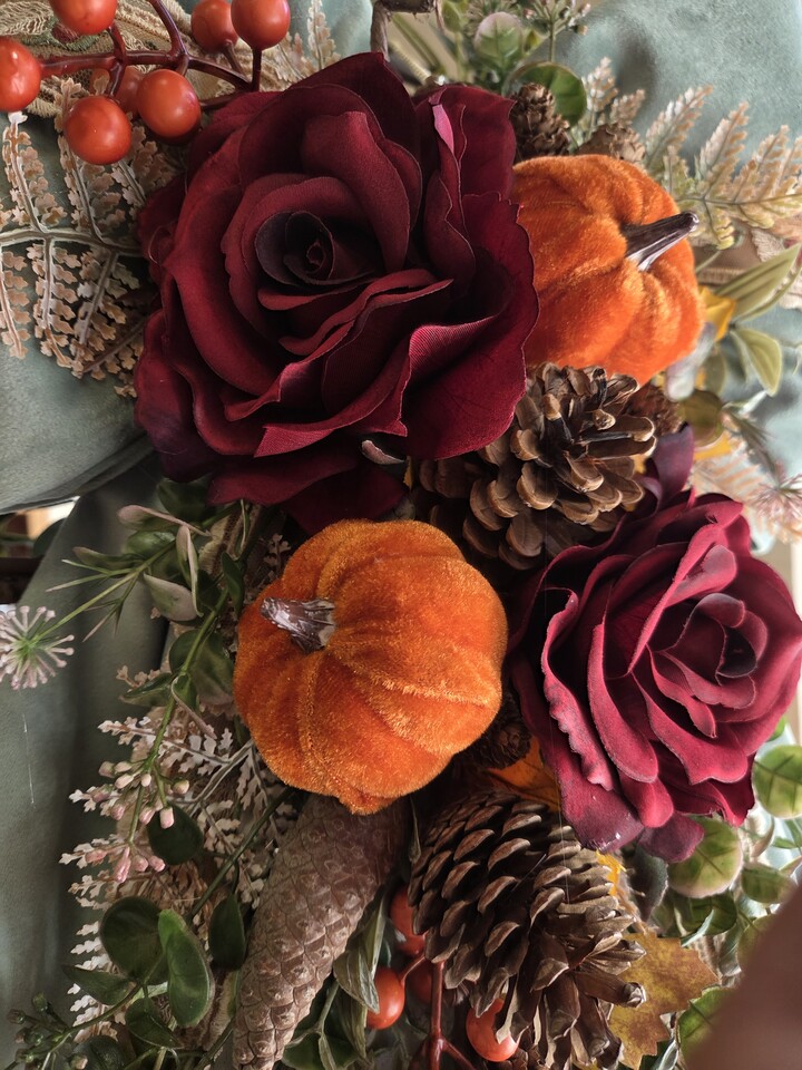 Fiocco in velluto verde salvia e pizzo in tulle Gentile Ricami "Zucche"