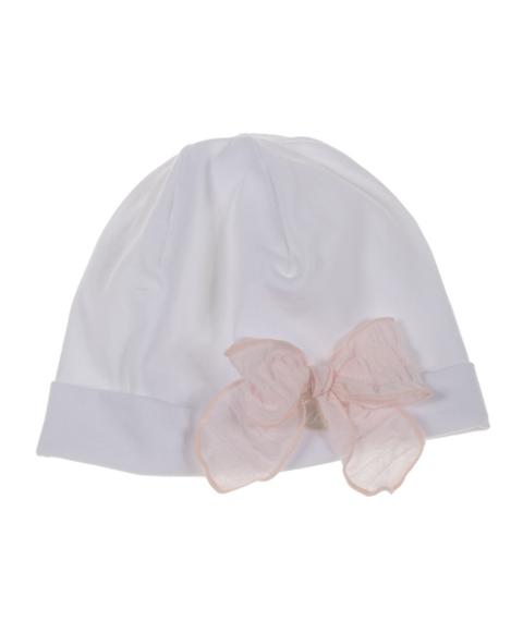 Cappellino in jersey di cotone Bianco con fiocco rosa taglia 3 mesi Barcellino 110912