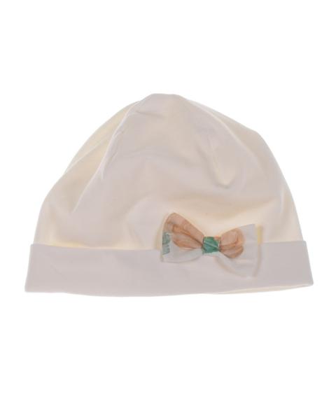 Cappellino in jersey di cotone con fiocco in tessuto a fiori Barcellino 110711