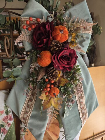 Fiocco in velluto verde salvia e pizzo in tulle Gentile Ricami "Zucche"