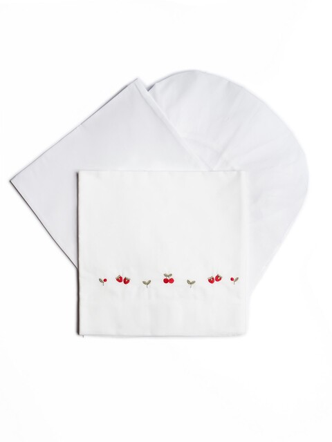 Set lenzuolino 3 pezzi per carrozzina in puro cotone Bianco / Rosso Barcellino