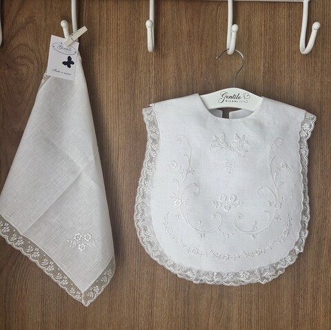 Set Camice Battesimo con fazzoletto in puro lino Gentile Baby Couture Ricamato a mano