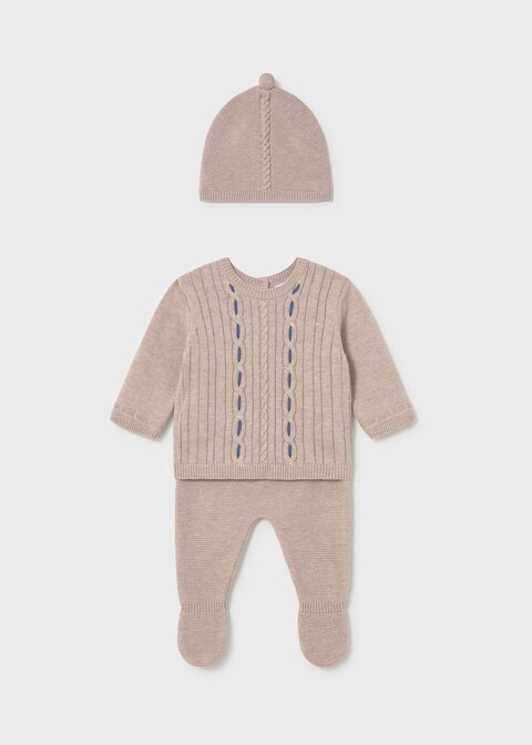 Completo 3 pezzi in caldo cotone Beige / Blu Mayoral