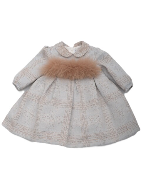 Vestito elegante a quadri Cielo / Beige con cinta Volpe Barcellino