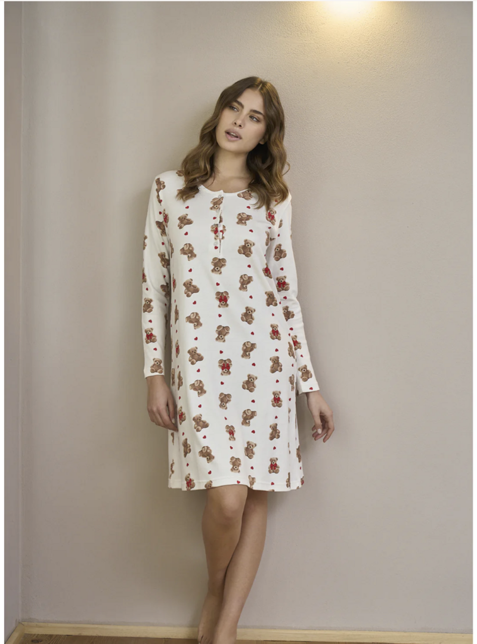 CAMICIA DA NOTTE DORA  SERAFINO CON ORSETTI BOGLIETTI manica lunga 2 bottoni