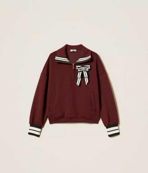 Felpa in tessuto scuba con spilla twinset felpa mezza cerniera