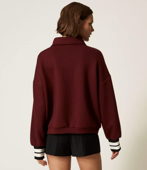 Felpa in tessuto scuba con spilla twinset felpa mezza cerniera