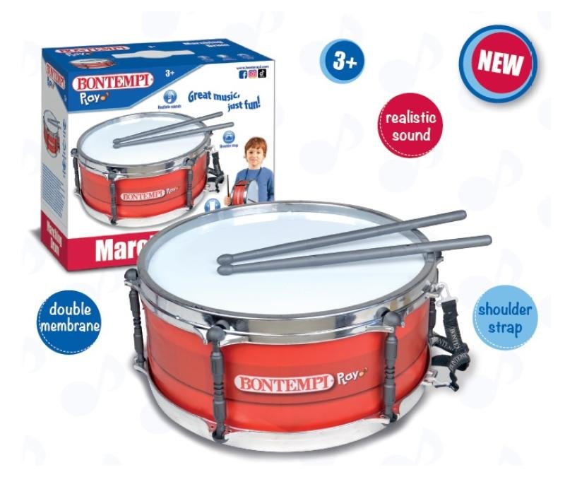 Tamburo doppia membrana con tracolla completo di bacchette Diametro  25 cm bontempi