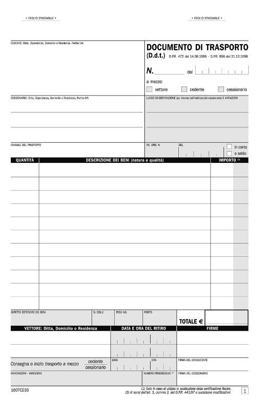 Documento di trasporto, blocco di 33/33/33 copie autoricalcanti (Misura 21,5x14,8 cm) Data Ufficio (Buffetti)