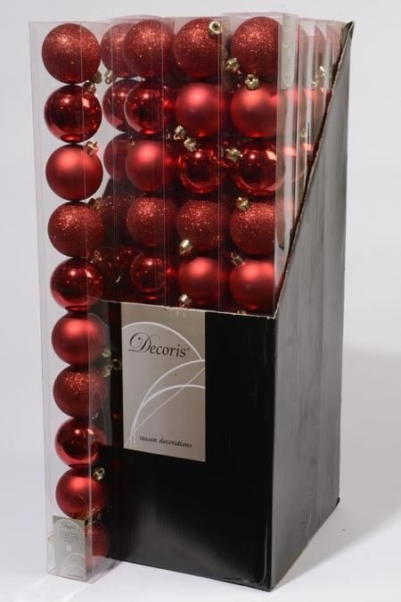 Baubles shatterproof shiny, matt, glitter mix Christmas red kaemingk