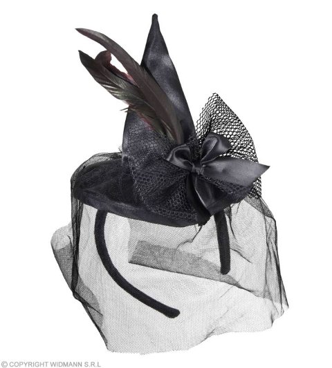 MINI CAPPELLO STREGA CON PIUME E VELO widmann