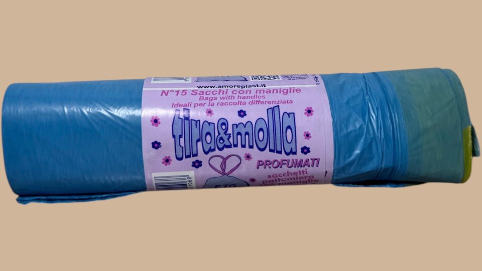 SACCHETTI SPAZZATURA PROFUMATI CON MANICI 55x65 cm, 48 CONFEZIONI DA 15 PZ