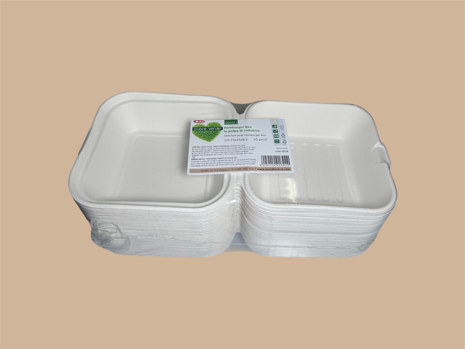 BOX HAMBURGER IN POLPA DI CELLULOSA 15x15x8,5CM PZ 50 Leone