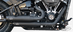 Scarico 2 in 2  modello Big Short per Harley Softail  2021-up    EURO5 MCJ Scarico 2 in 2 modello Big Short, disponibile nero o cromato. Kit comprende: collettore anteriore e posteriore, paracalore (liscio o forato) anteriore e posteriore, silenziatori, staffe ed una coppia di fondelli a scelta tra B073/B075/B076/B080/