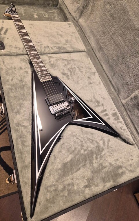 ESP LTD ALEXI LAIHO SAWTOOTH SE 20th ANNIVERSARY BLACK WHITE PINSTRIPE