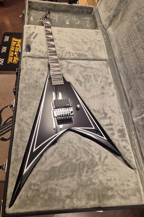 ESP LTD ALEXI LAIHO SAWTOOTH SE 20th ANNIVERSARY BLACK WHITE PINSTRIPE