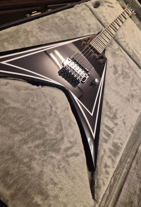 ESP LTD ALEXI LAIHO SAWTOOTH SE 20th ANNIVERSARY BLACK WHITE PINSTRIPE