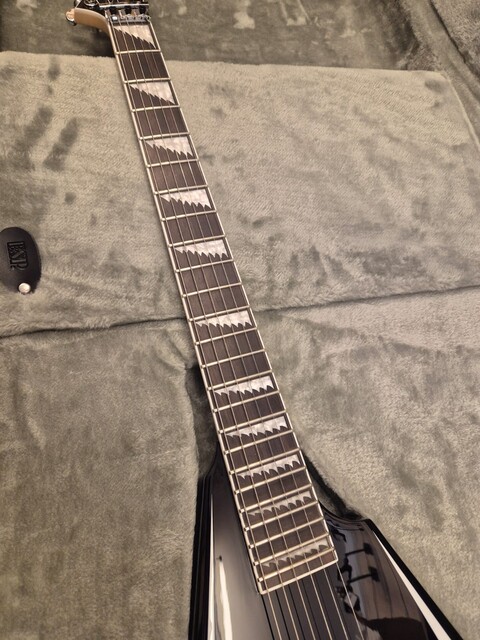 ESP LTD ALEXI LAIHO SAWTOOTH SE 20th ANNIVERSARY BLACK WHITE PINSTRIPE