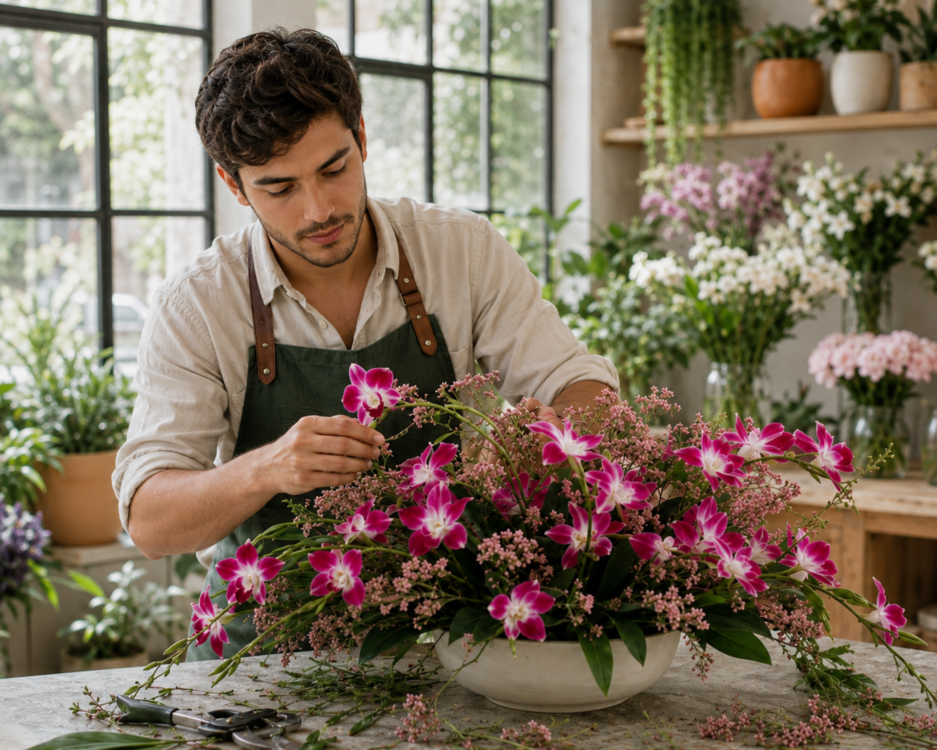 Orchidea Artificiale x 7 H 60 - Sconti per Fioristi e Aziende . in polyester