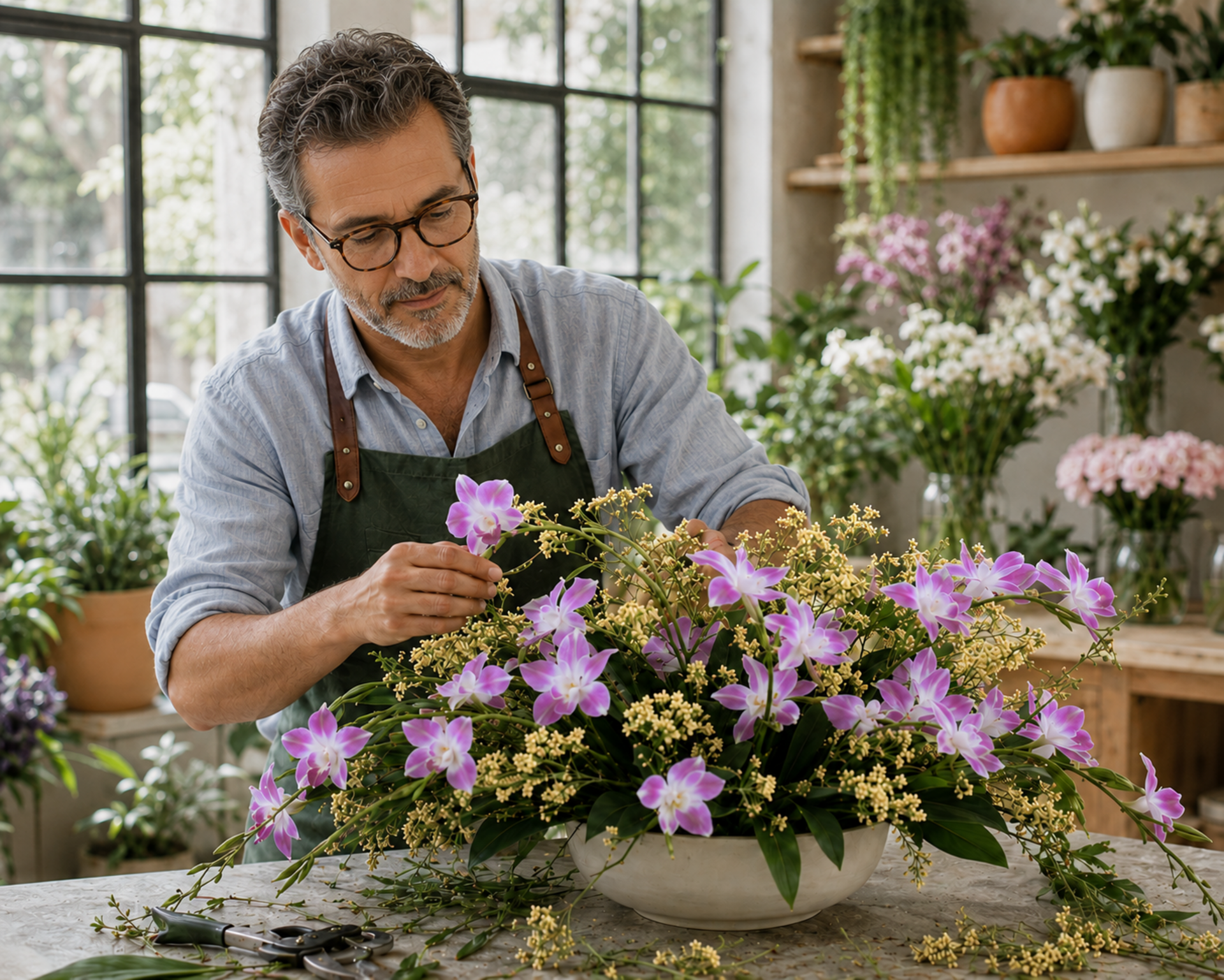 Orchidea Artificiale x 7 H 60 - Sconti per Fioristi e Aziende . in polyester
