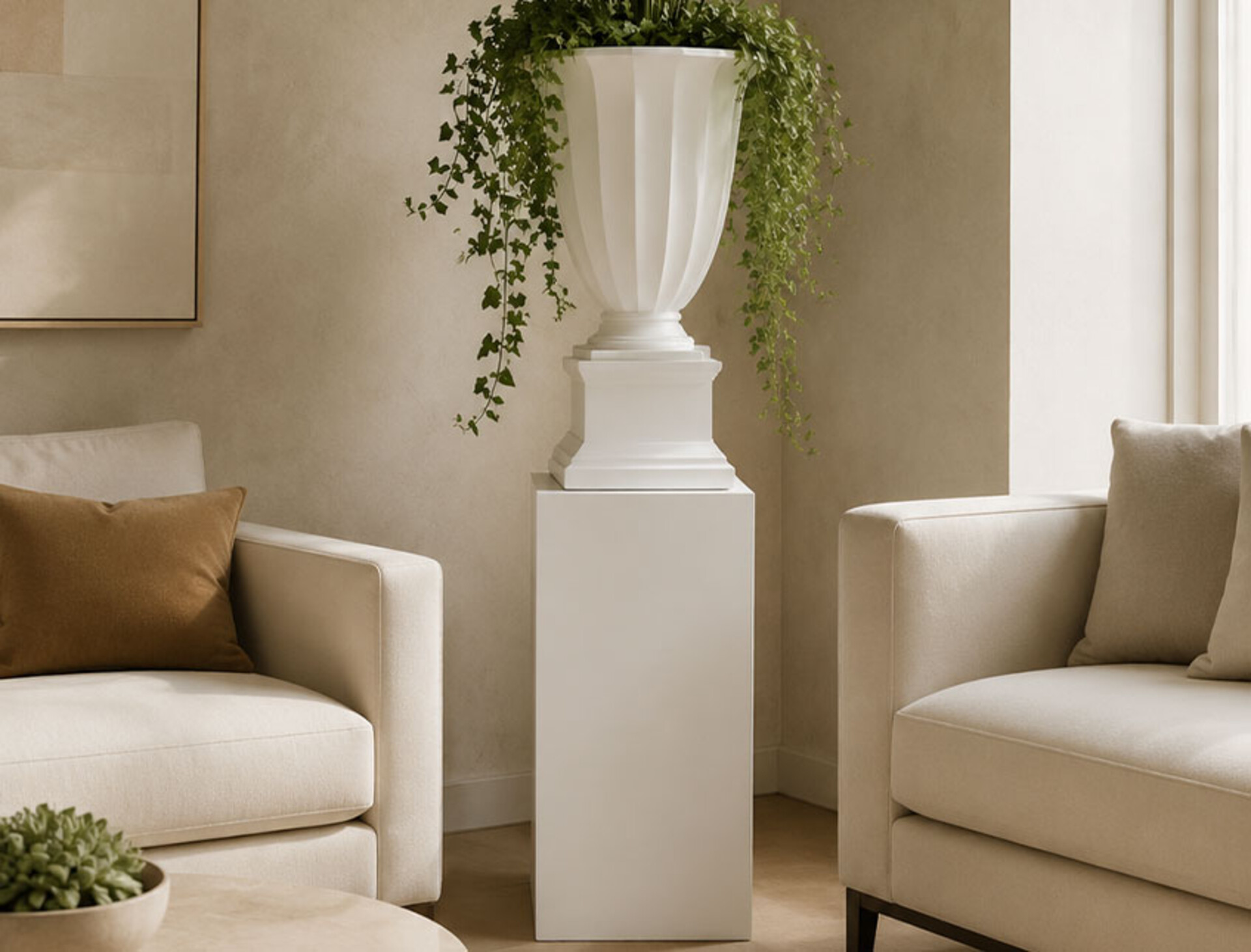 Colonna Bianca Lucida. - Sconti per Fioristi e Aziende . - H 71 E H 91 Base cm. 31x31