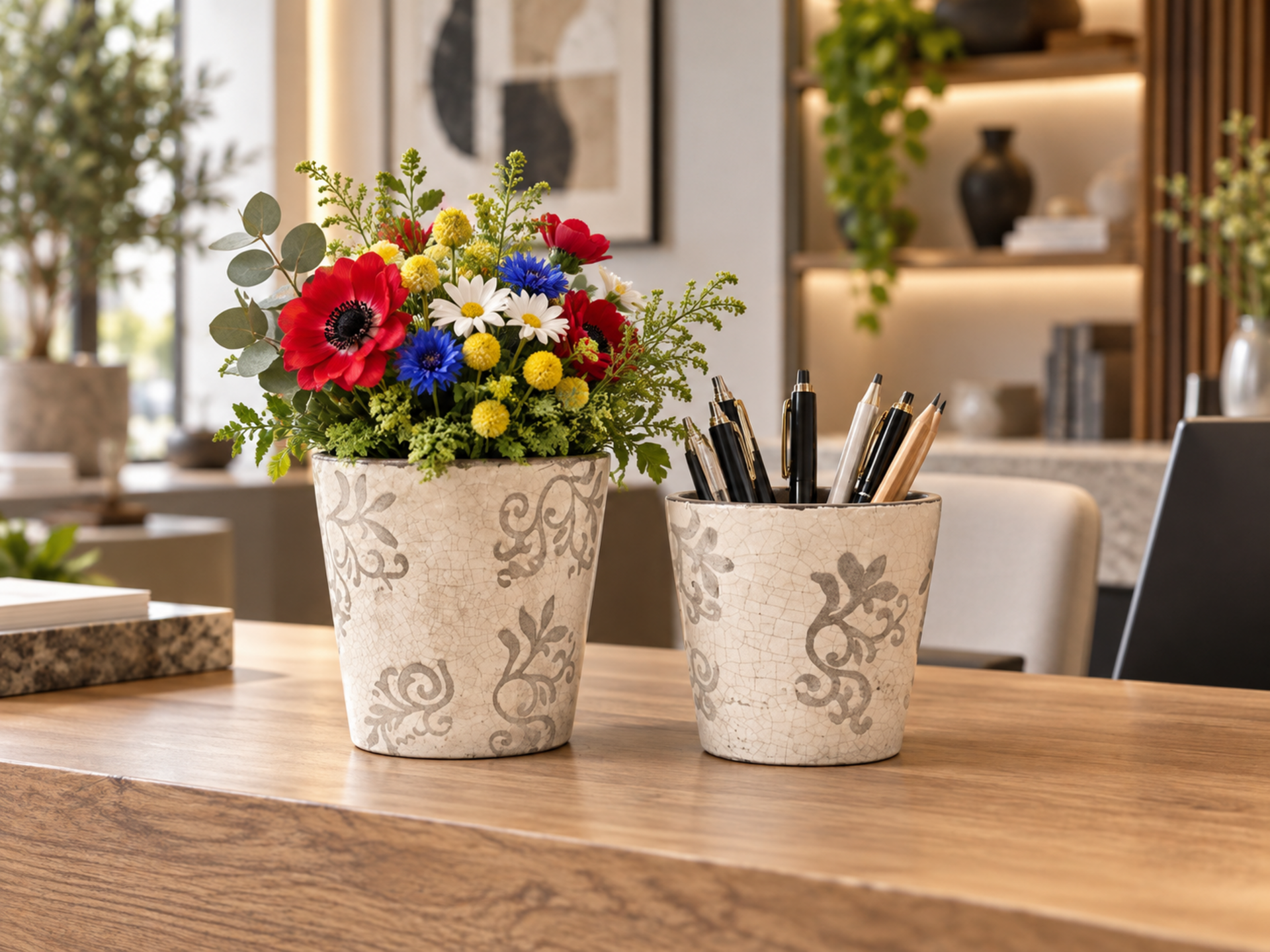 Set Vasi Decorati x 2 in ceramica - Sconto per Fioristi e Aziende - Misure. 13x14 e 15x16