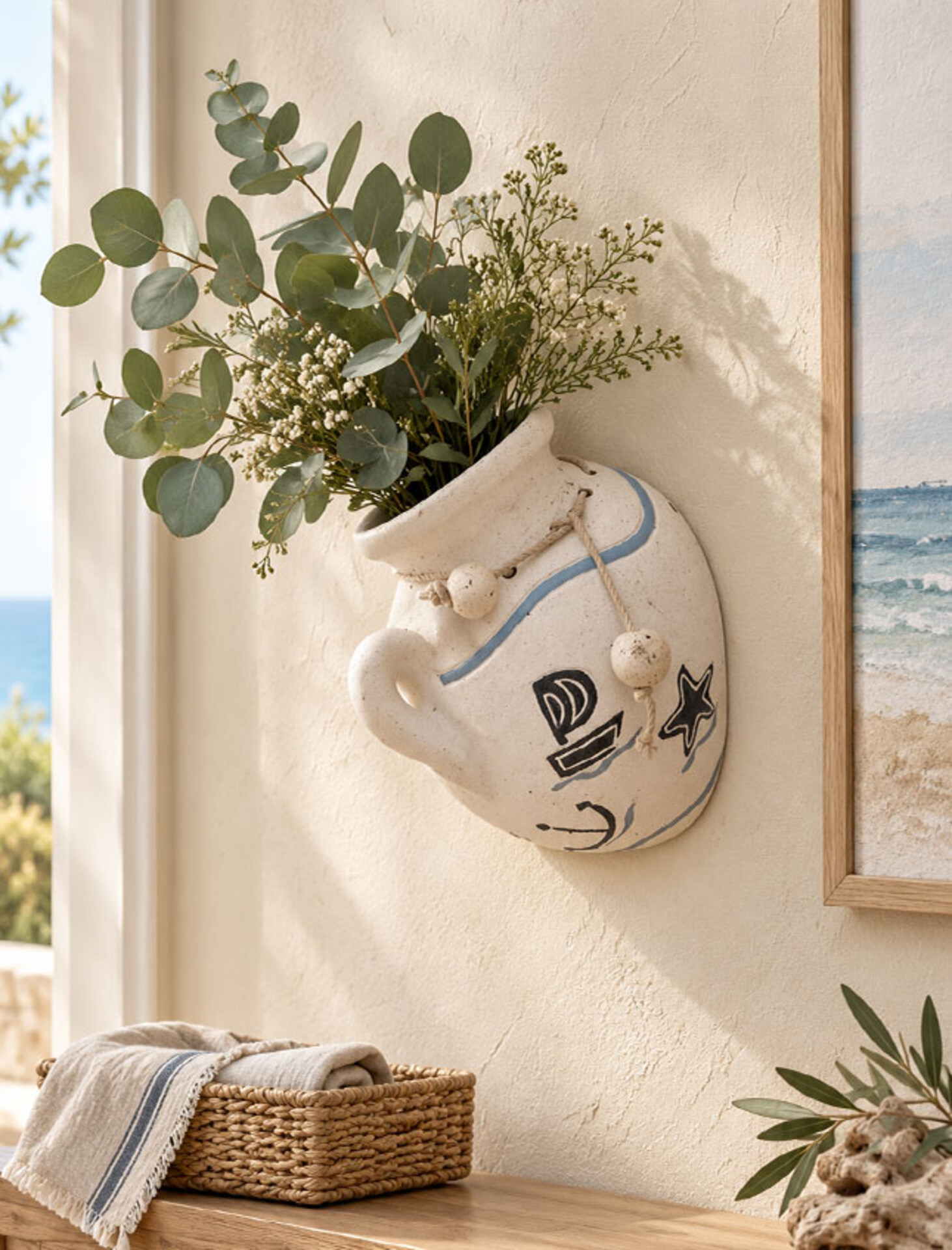 Gerla Murale Decoro Mare - Sconti per Fioristi e Aziende - Ceramica H 20x28 bocca 15