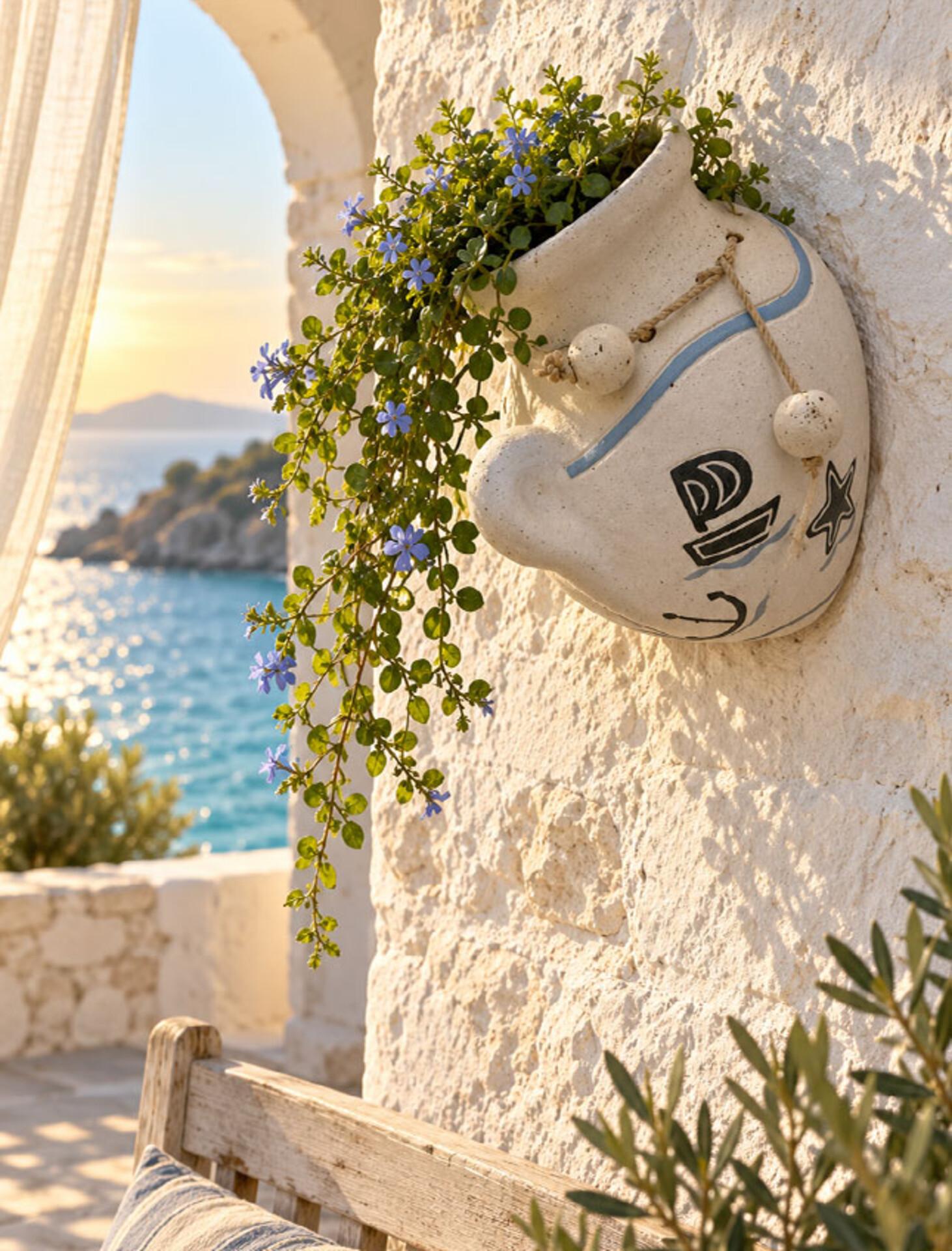 Gerla Murale Decoro Mare - Sconti per Fioristi e Aziende - Ceramica H 20x28 bocca 15