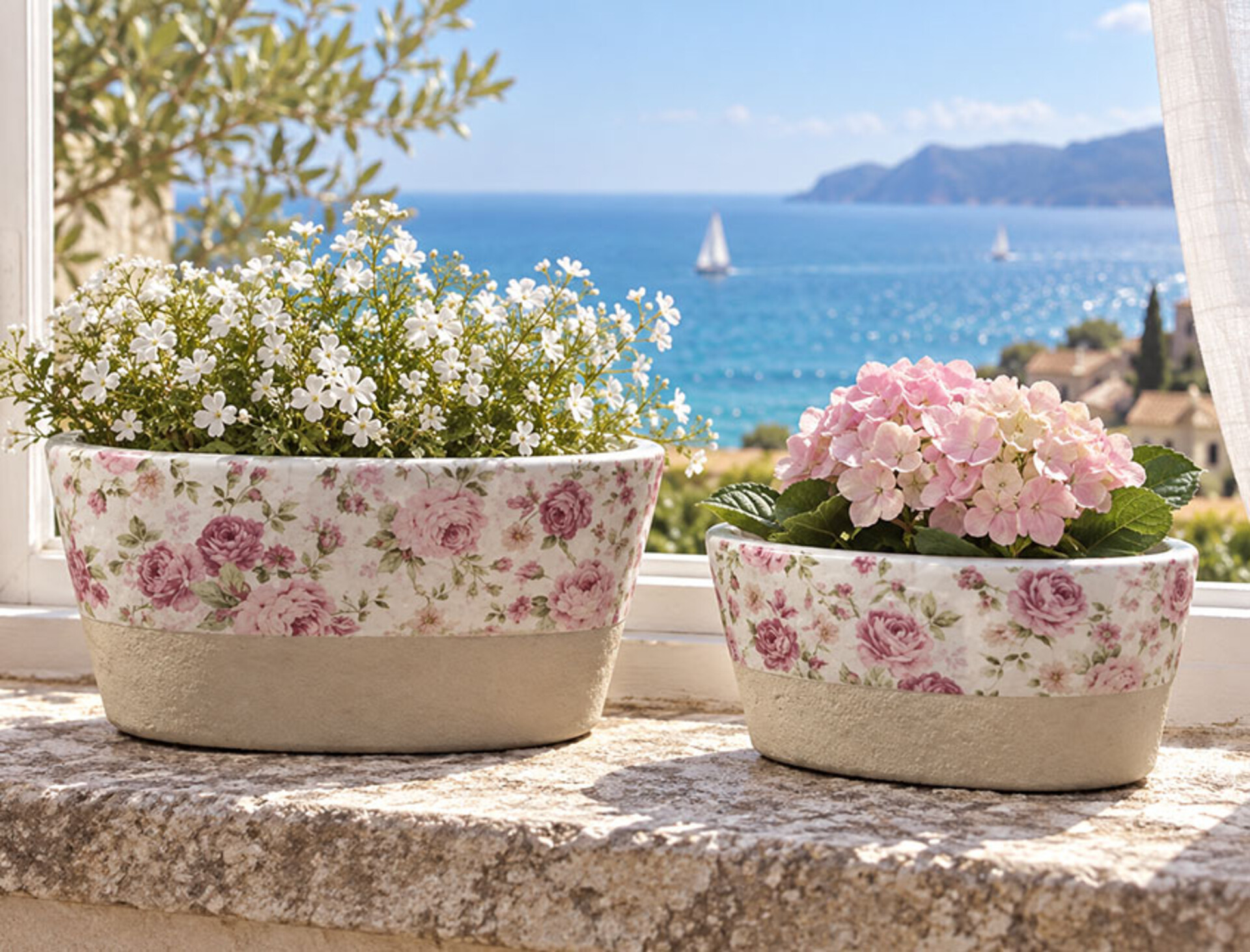 Ovaline Porta Piante x 2 - Sconti per Fioristi e Aziende - in ceramica Linea Romantic Rose