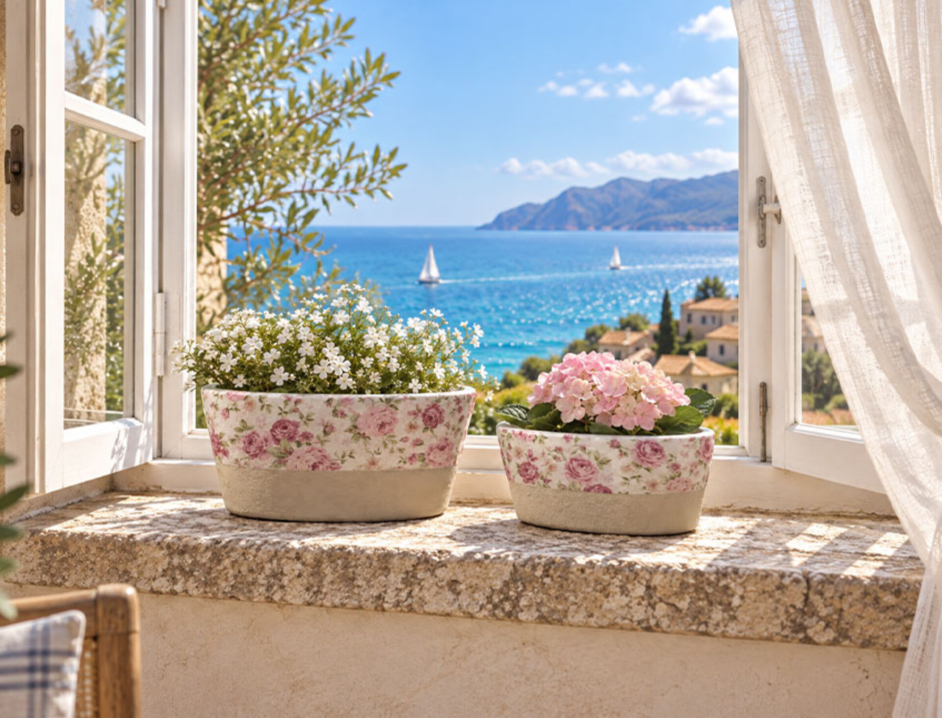 Ovaline Porta Piante x 2 - Sconti per Fioristi e Aziende - in ceramica Linea Romantic Rose