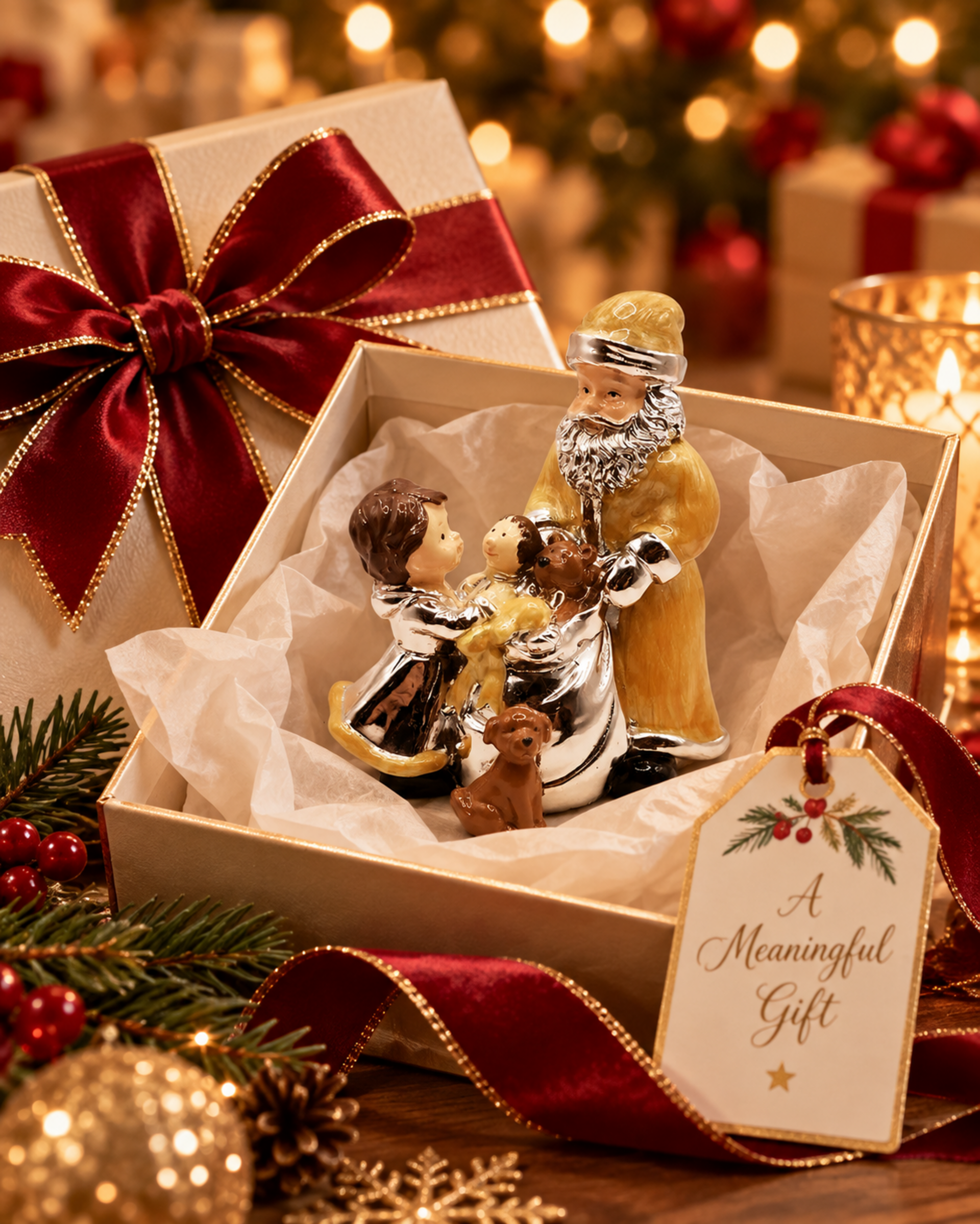 Babbo Natale H 10 con sacco- Sconti per Fioristi e Aziende - in Argento Laccato Oro