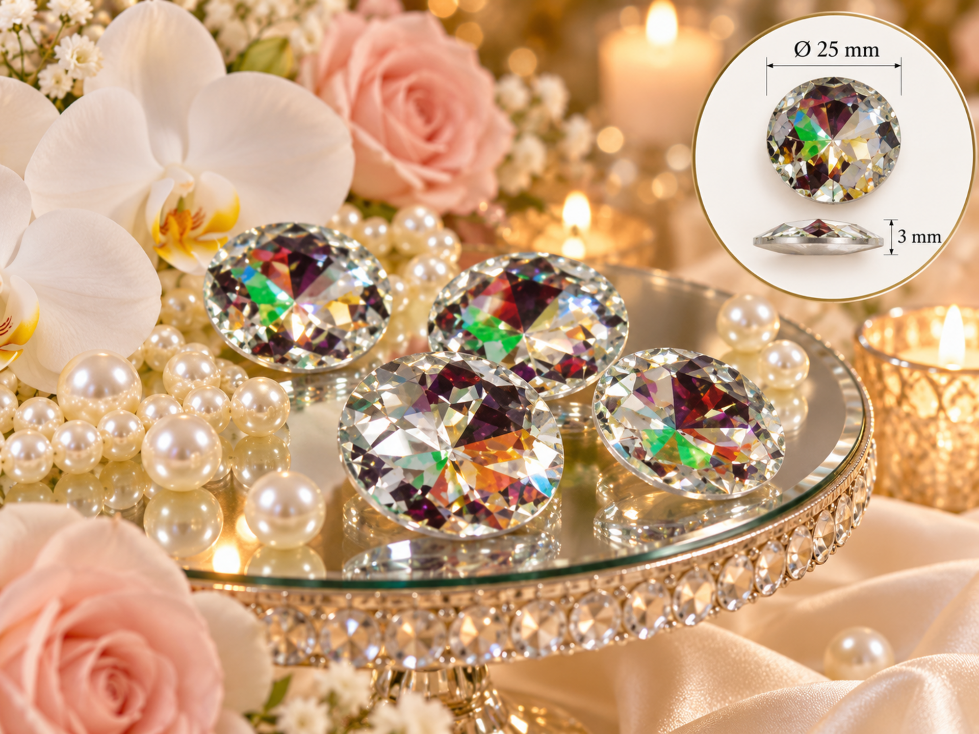 Swarovsky Tondo in 9 misure - Sconti per Fioristi e Aziende mm. 10 12 14 16 18 20 25 27 30