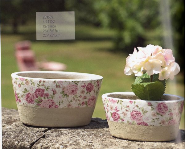 Ovaline Porta Piante x 2 - Sconti per Fioristi e Aziende - in ceramica Linea Romantic Rose