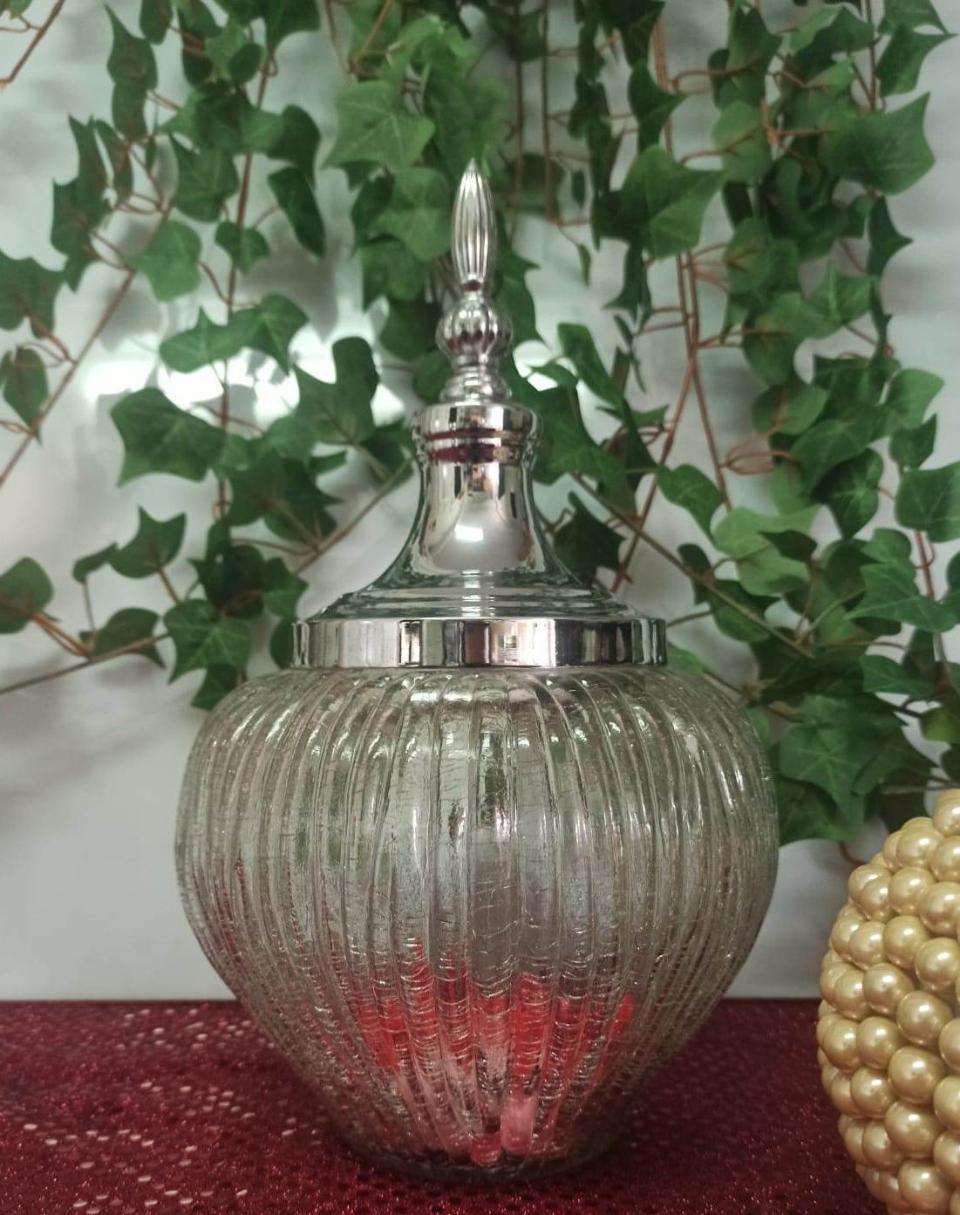 Confettiera in vetro H 31 dm.19 con cupola argento - Sconti per Fioristi e Aziende