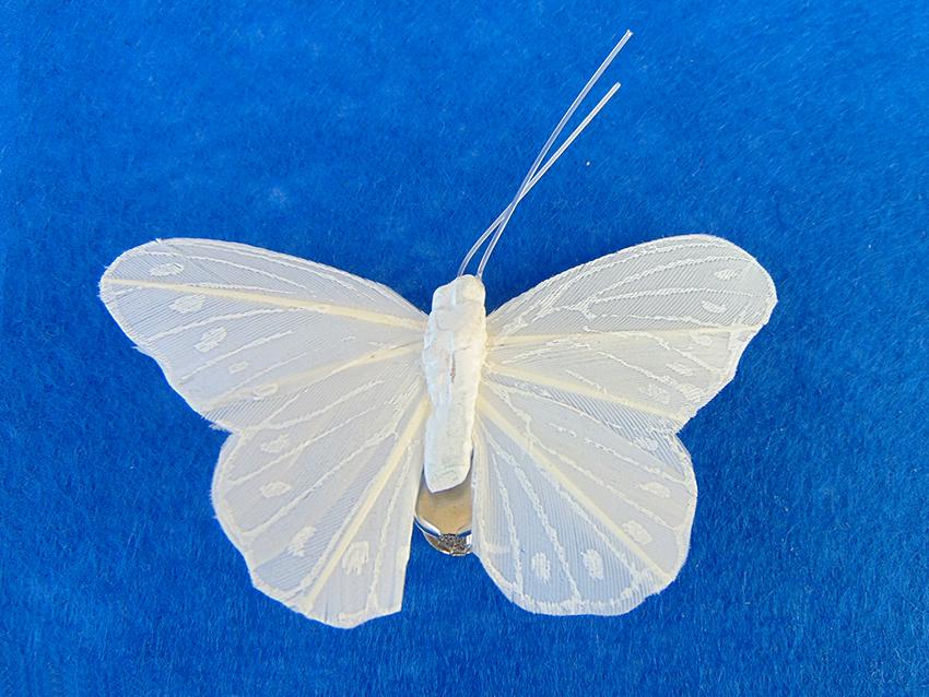 Farfalle Bianca x 12  floccata con clip - Sconti per Fioristi e Aziende