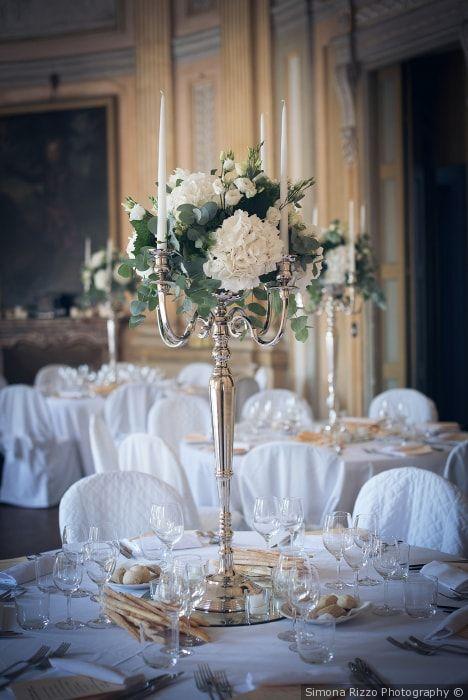 Candelabro H 80 con coppa quattro luci Bianco - Oro - Silver