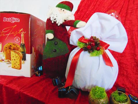 Porta Panettone in Cotone cm 40 x 43 - Sconti per Fioristi e Aziende - Rosso - Bianco