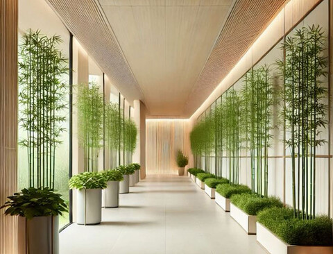 Canna di Bamboo H 160 - Sconti per Fioristi e Aziende . - Naturale con foglie Artificiali