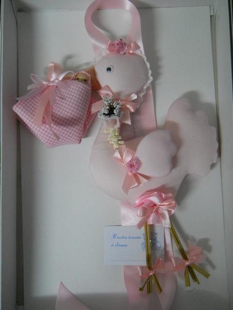 Fiocco nascita Cicogna Rosa
